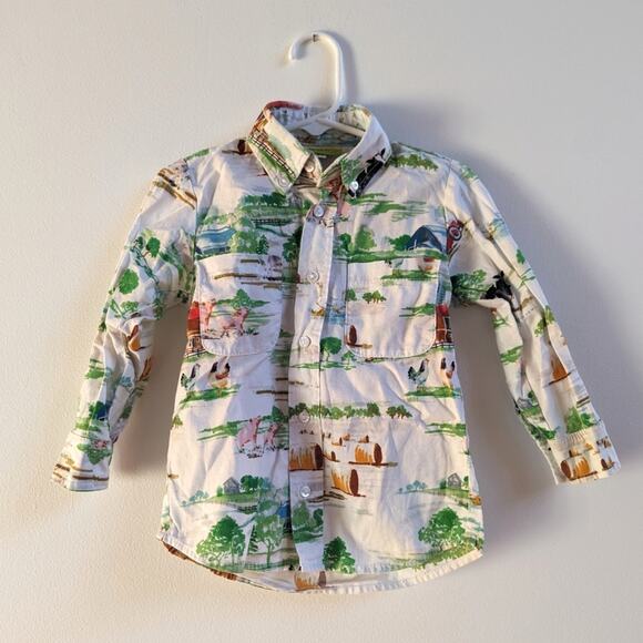 Le Za Me Button Down Shirt Boys Sz 2T Farm Barn Pig Homestead Boutique - Picture 1 of 4